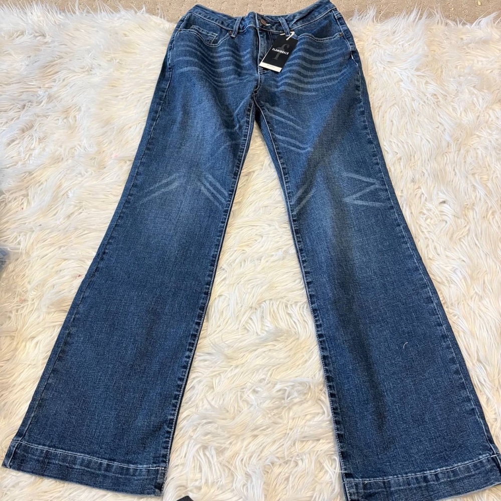 Flamingals wide leg flared stretchy jeans women size M CC13-15